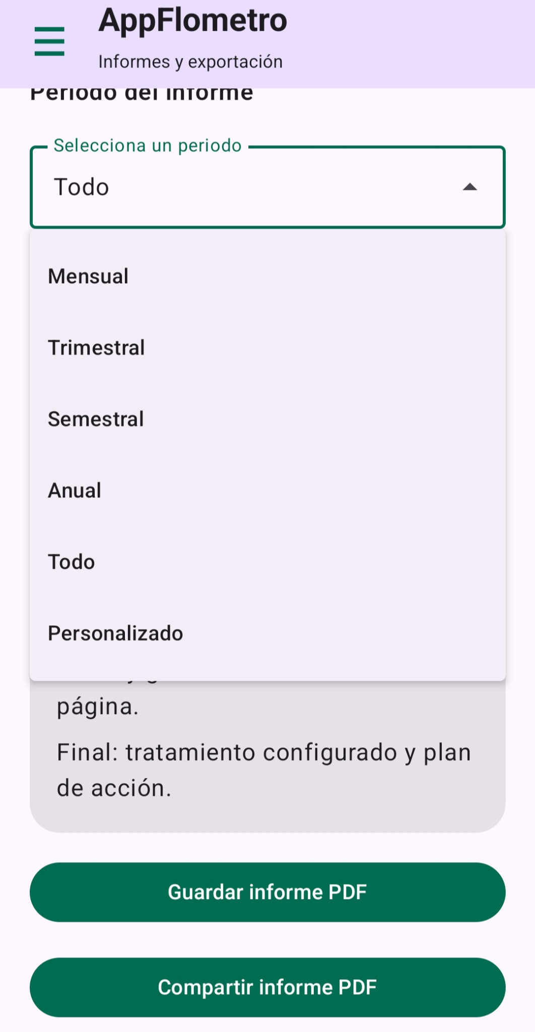 Generación de informes PDF en AppFlometro